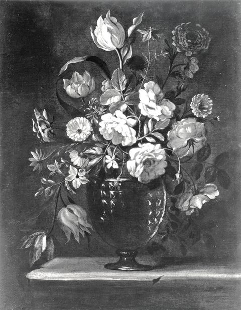 Anonimo — Maestro del vaso di vetro - sec. XVII - Natura morta con vaso di fiori — insieme